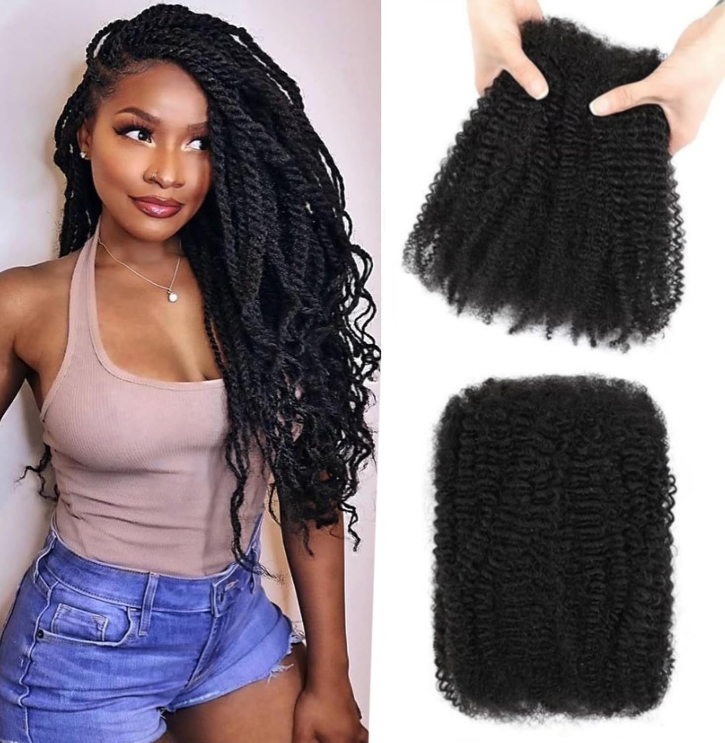 Datanala Afro Kinkys Bulk Human Hair 100% Natural Black Human Hair for Dreadlocks Extensions Locs Repair
