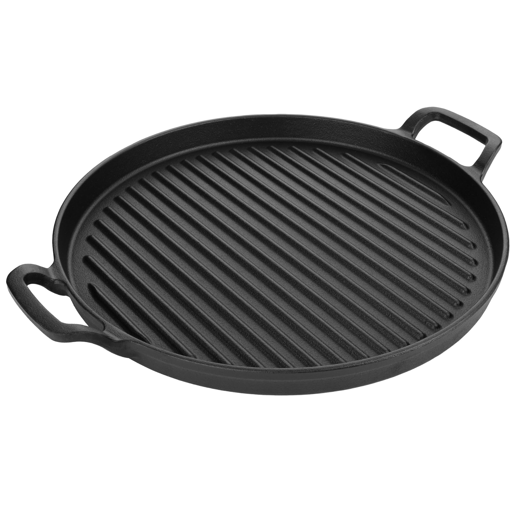 Homiu Cast Iron Griddle Pan | Non-Stick Pre-Seasoned 12 Inch for Home Cooking Indoor Outdoor BBQ | Suitable Gas Hob, Electric, Induction, Ceramic, Stove, Halogen, Campfire, Oven & BBQ Griddle Pan