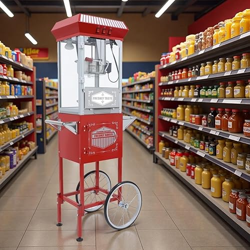 Miniatura 4 de Máquina para hacer palomitas de maíz, con hervidor de 12 onzas que hace hasta 64 tazas, carrito profesional nostalgia con cubierta de calentamiento