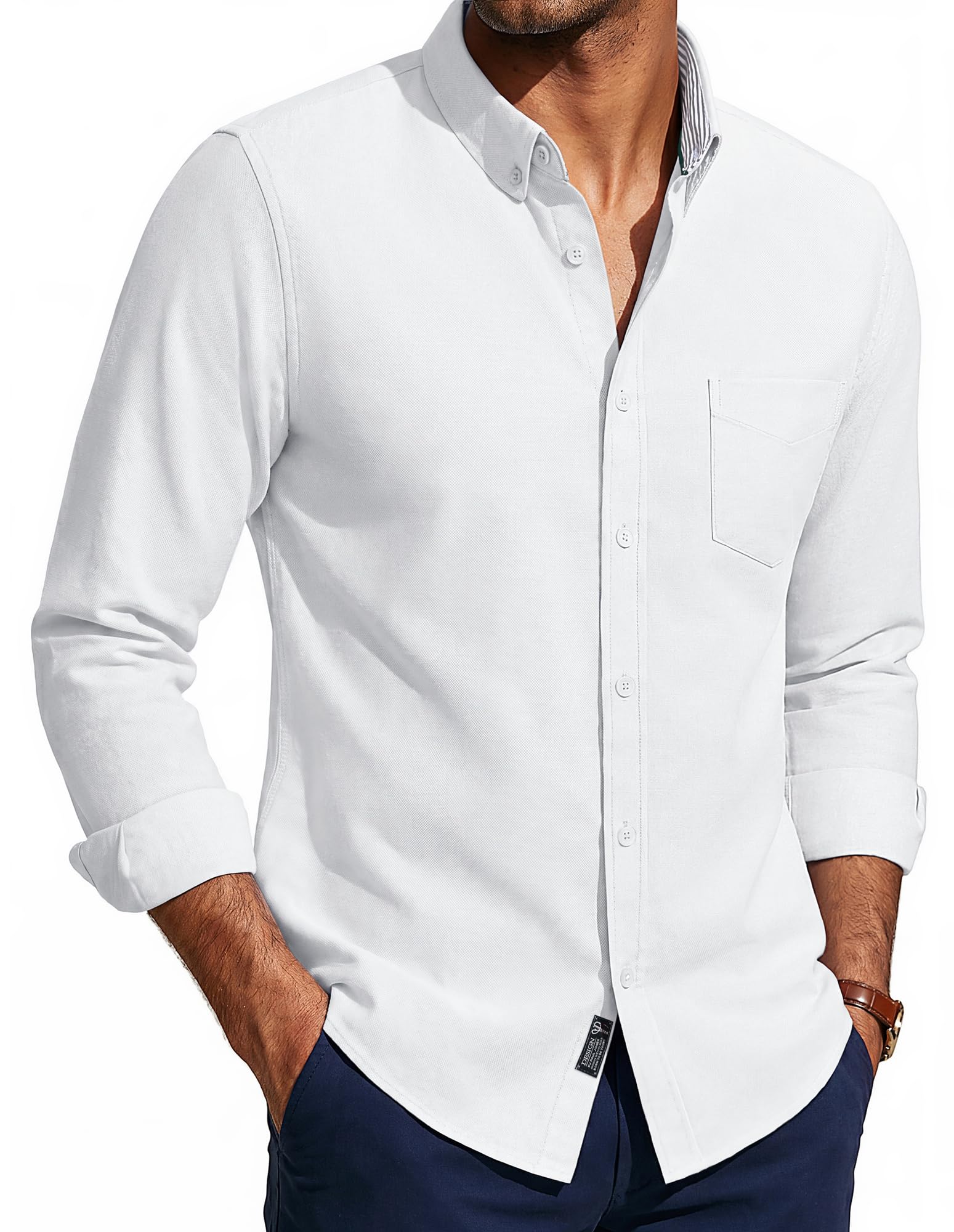 PJ PAUL JONES Chemises Oxford à manches longues avec poche pour homme