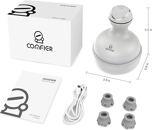 Miniatura 9 de COMFIER Masajeador inalámbrico para el cuero cabelludo, masajeador eléctrico de cabeza con amasado 84 nodos de masaje, gris
