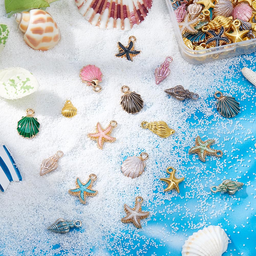 DICOSMETIC 90 pezzi 18 Stili Charms Oceano Bulk Pendenti Spiaggia in Lega di Animali Marini Conchiglia Stella di Mare Conchiglia Colorato per la Produzione di Gioielli