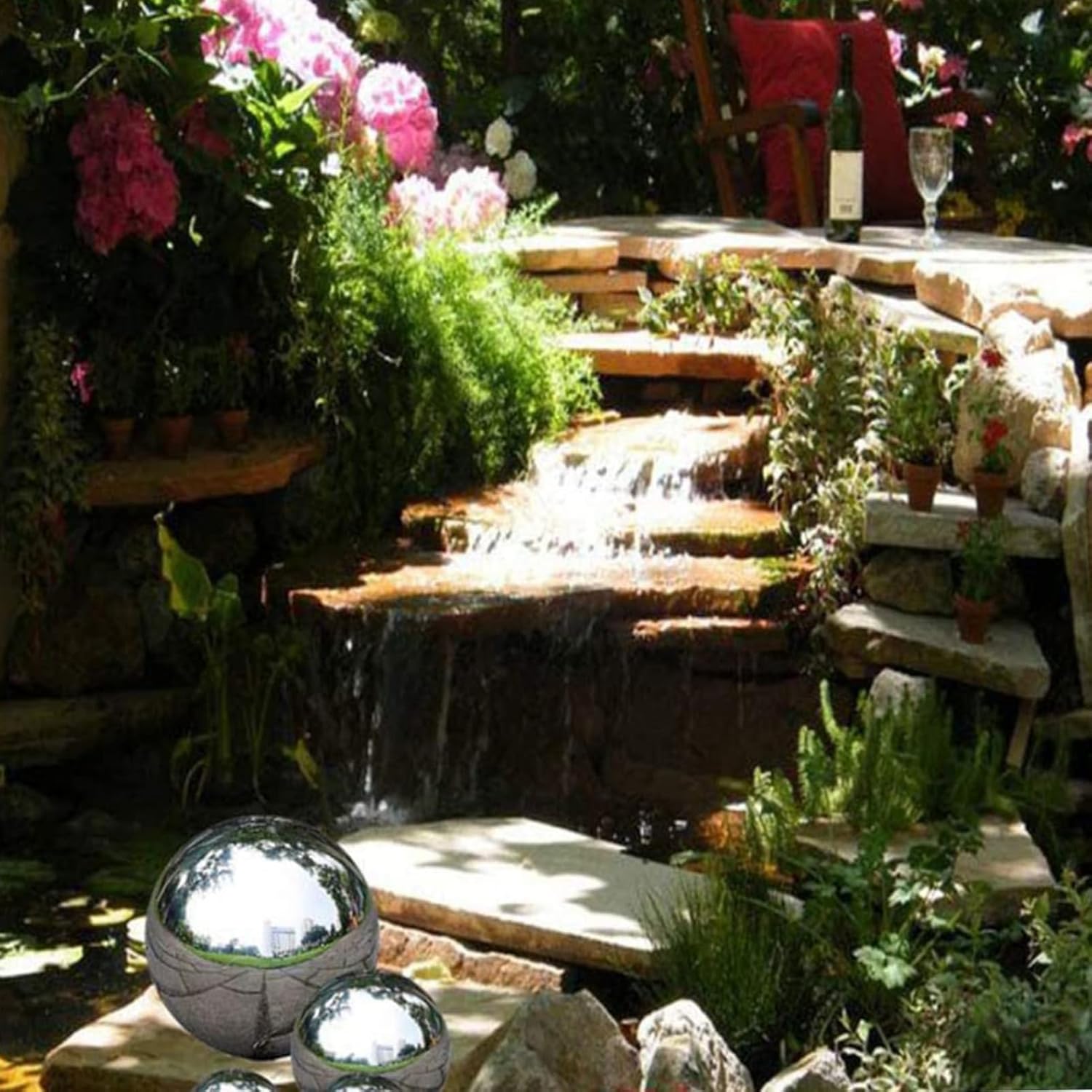 POCHY Stainless Steel Ball Garden Ornaments Gazing Balls Mirror Reflective Sphere, Silver 4Pcs