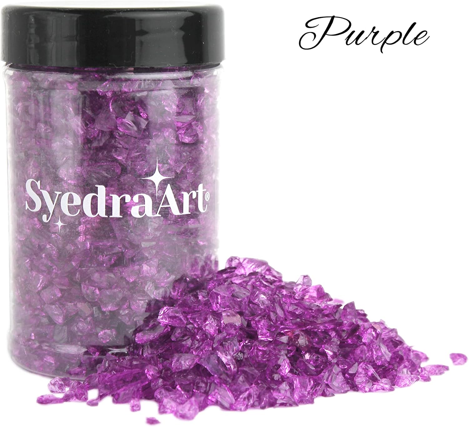 Syedra Crushed Glass for Crafts, 3-6mm Set of 3, High Luster Chips, Glitter,Broken Glass Pieces, 2LB (Purple)