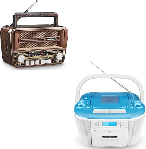 Gelielim Radio portátil AM FM y reproductor de casete de CD Boombox Combo, radio portátil AMFM para el hogar, sonido estéreo, grabación de cinta,