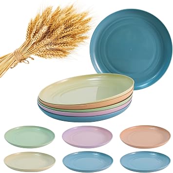 Wheat Straw Plates Reusable Plastic Plates- 6 Inch Wheat Straw Microwave & Dishwasher Safe Pasta PlateSmall 6 Pack
