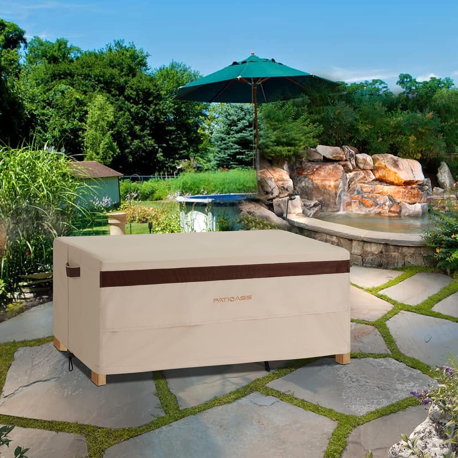 Patio Coffee Table Cover, Waterproof Outdoor Lawn Furniture Rectangular Small Table Covers 48inch Long Outside Rectangle Coffee Table Covers Beige - Image 4