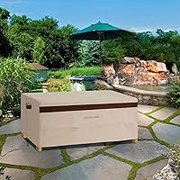 Vista 4 de Funda para mesa de centro de patio, impermeable, para muebles de césped al aire libre, rectangular, de 48 pulgadas de largo, color beige