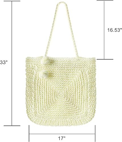 Miniatura 10 de QTKJ Bolso de hombro de paja grande y suave tejida a mano con borlas negras estilo bohemio con asa de paja estilo retro para playa de verano