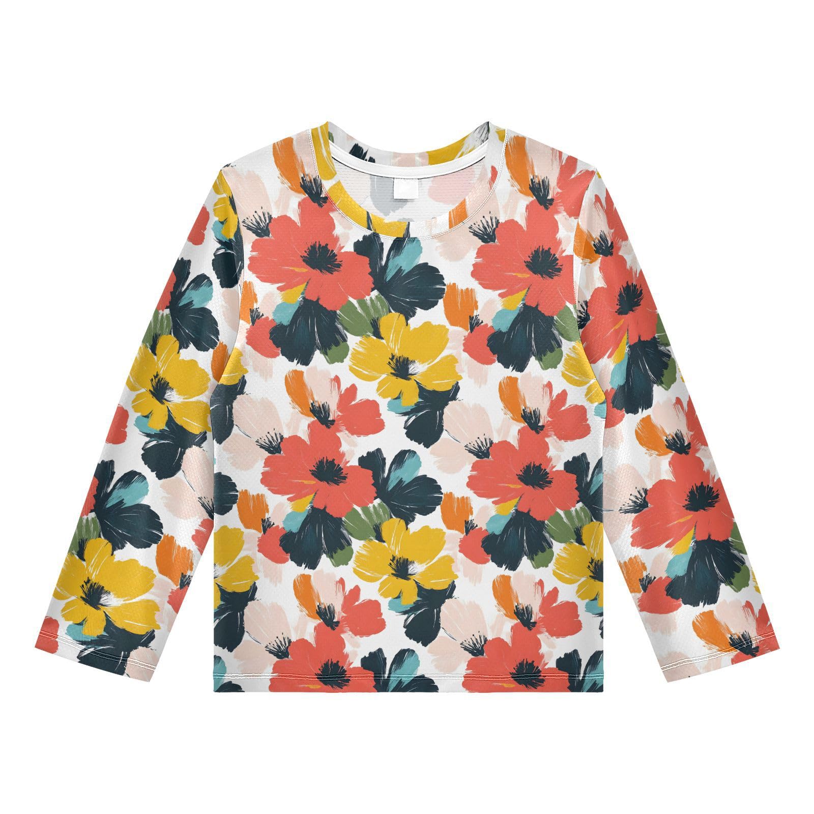 Abstract Colorful Floral Pattern Boys Rash Guard Swim Shirts Long Sleeve UPF 50+ Quick Dry Sun Protection Shirt Swimwear Surf Tops for Toddler Kid Girl Fishing Swimming Outdoor 7-8T