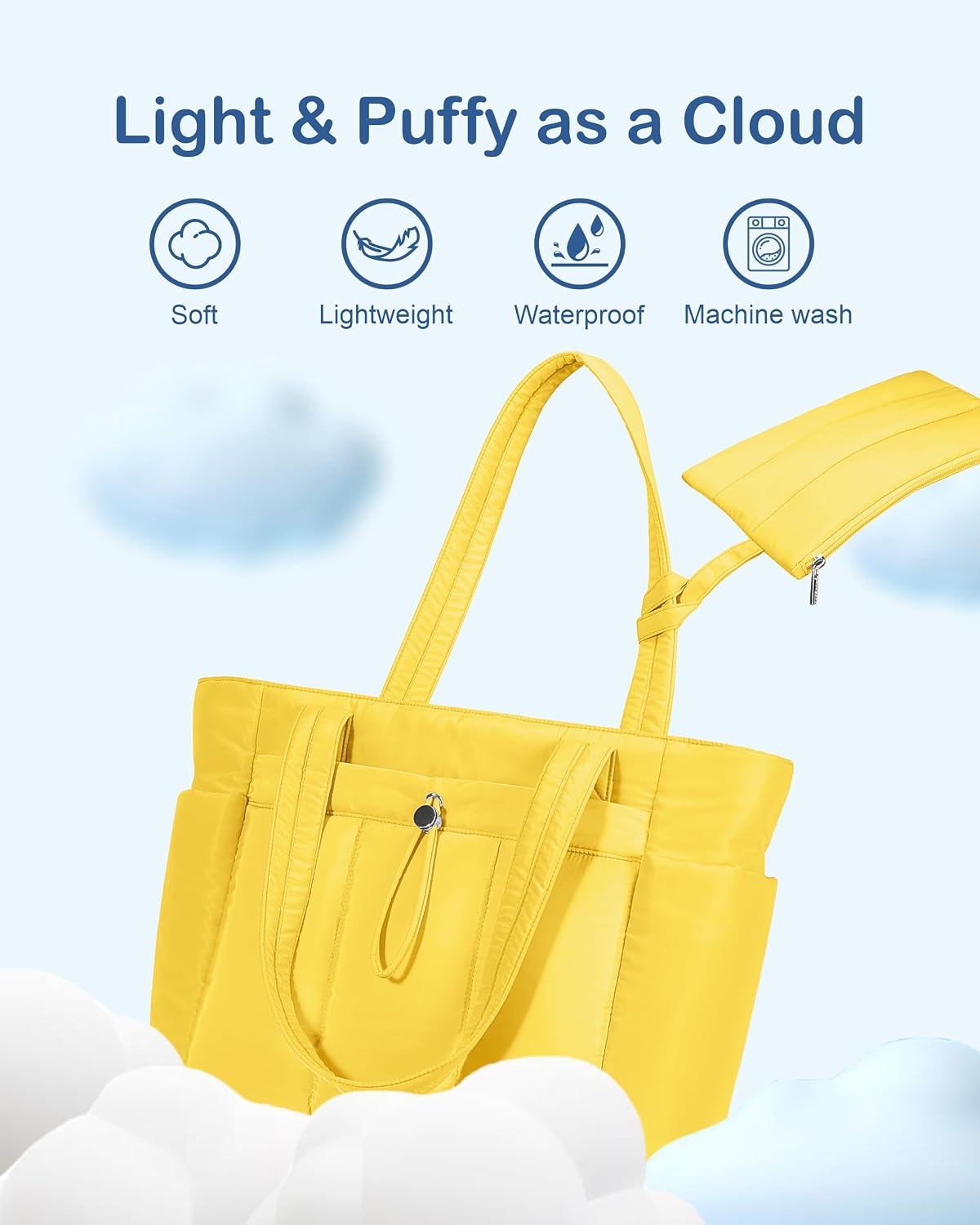 TOPDesign Puffy Tote Bag for Women with Cup Holder & Laptop Compartment & Cosmetic Bag & Trolley Sleeve for Work, Travel