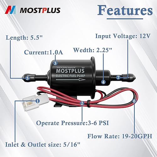 Miniatura 3 de MOSTPLUS Universal de baja presión – gasolina sólida de metal en línea – Bomba de combustible eléctrica resistente de 12 V con filtro de combustible