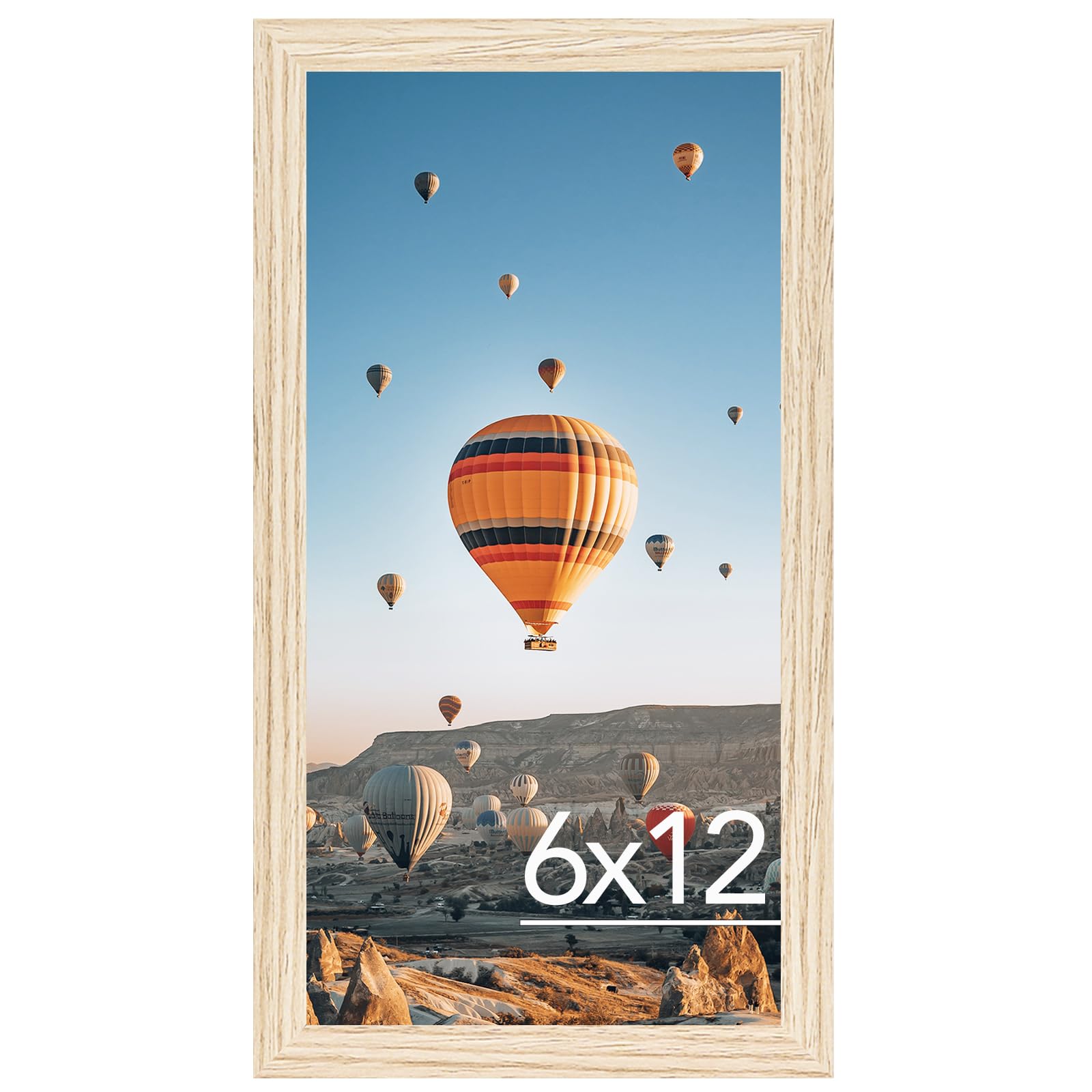 JCJMY 6x12 Picture Frame Natural for Wall Hanging, Wall Mounting Horizontally or Vertically, 6 x 12 Wall Gallery Poster Photo Frame with Shatter Resistant Plexiglass, Natural