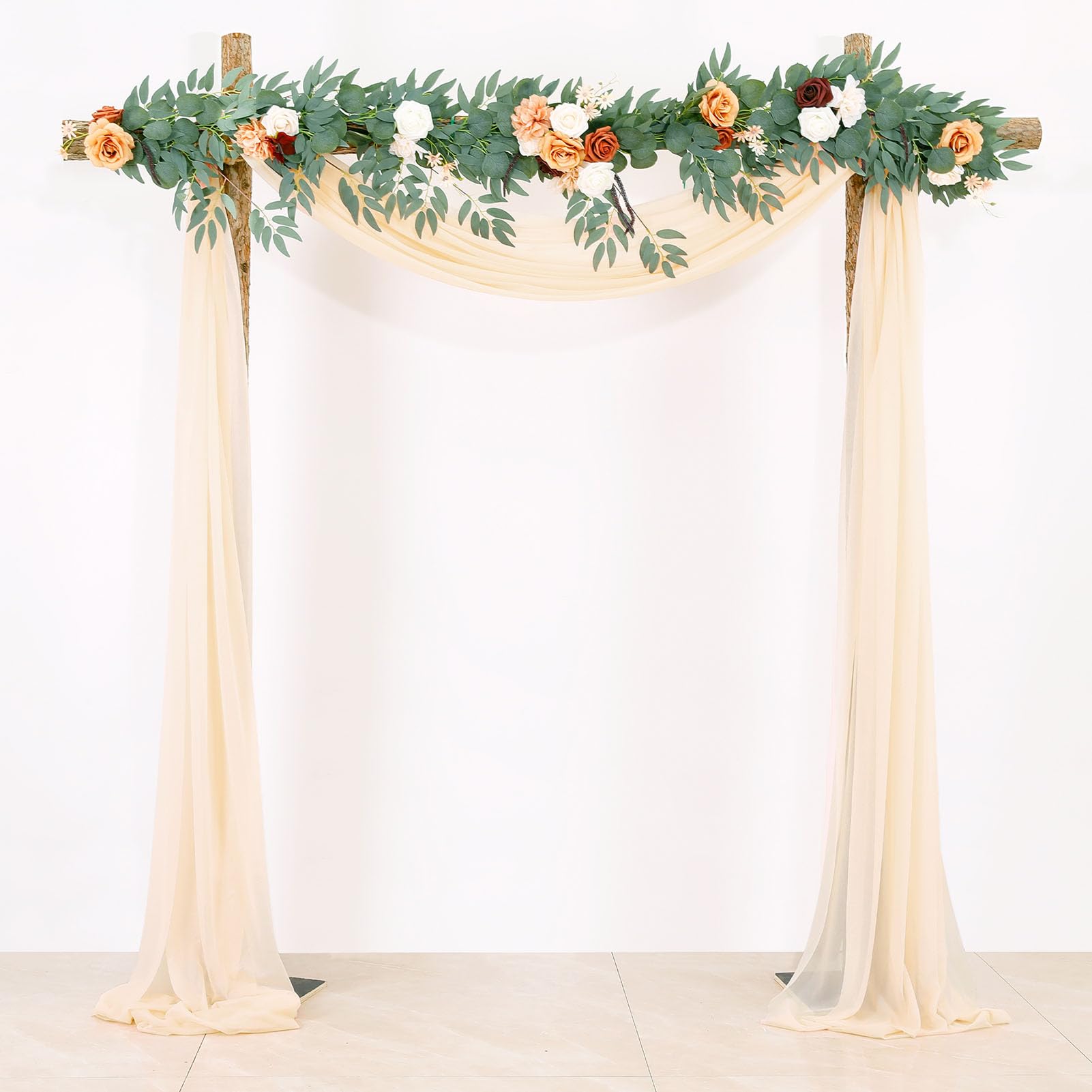 BOYOUTH Champagne Voile Swag Scarf Valances Curtains,Long Sheer Chiffon Fabric Backdrop Curtains Scarves for Wedding Arch Draping,Party Outdoor Decor,30 by 216 Inches,1 Panel