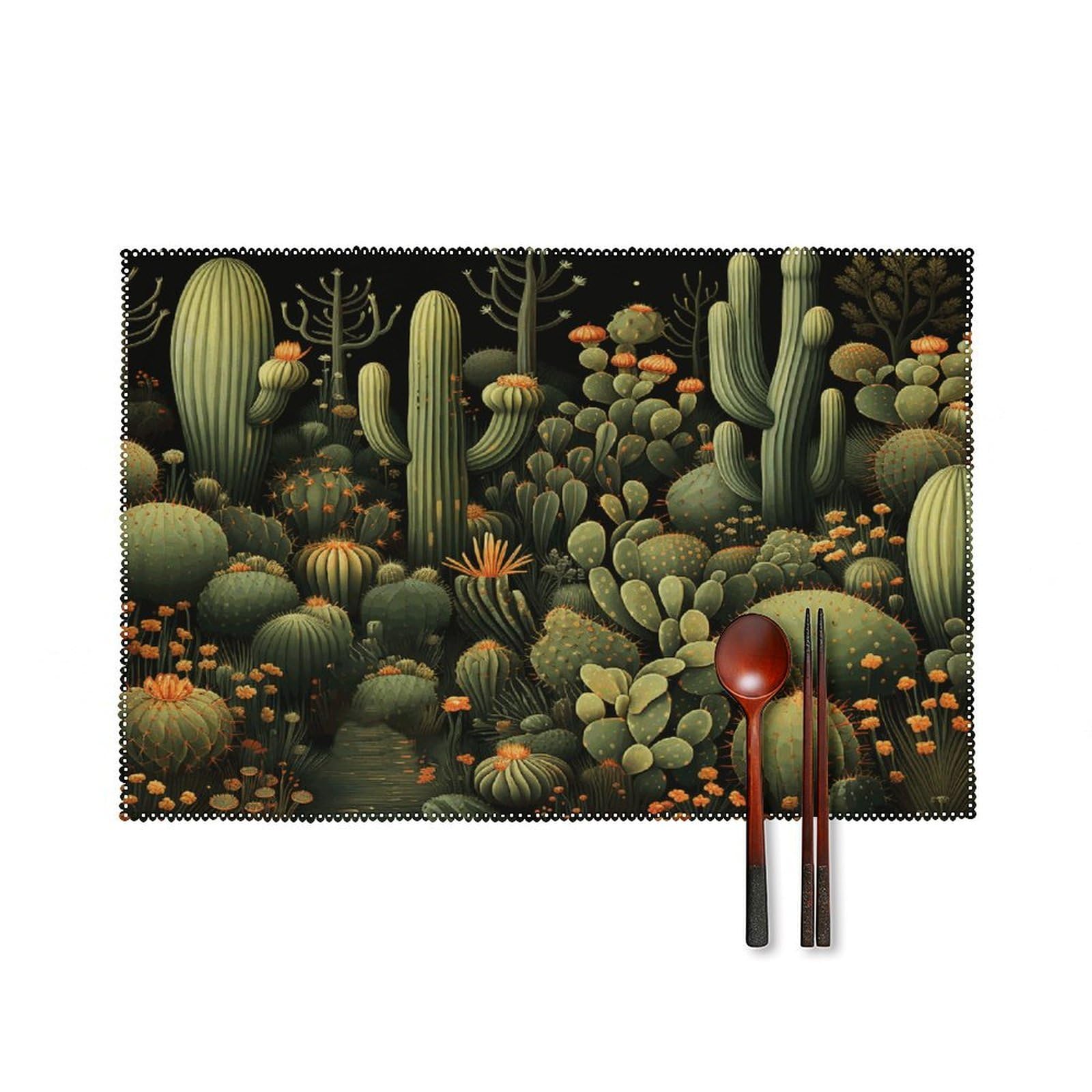 Fekiloot Style Green Cactus Placemats Set Of 6,Table Mat