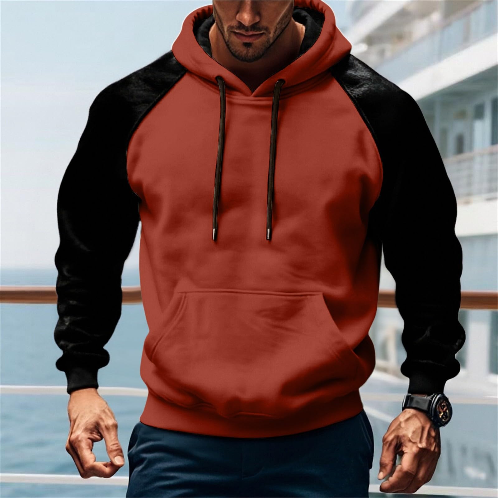 Sudaderas De Hombre Sudadera con Capucha Ante para Hombre, Tejido Grueso, Ideal Otoño E Invierno, Estilo Casual Y Deportivo, Bolsillo. Naranja (Orange, M) Oversized Gym Impermeable