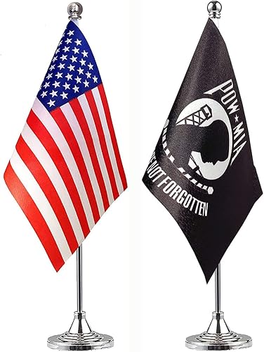 Miniatura 15 de WXTWK Paquete de 2 banderas de escritorio pequeñas de Estados Unidos Chicago IL con base de soporte, decoración de celebración de eventos y eventos