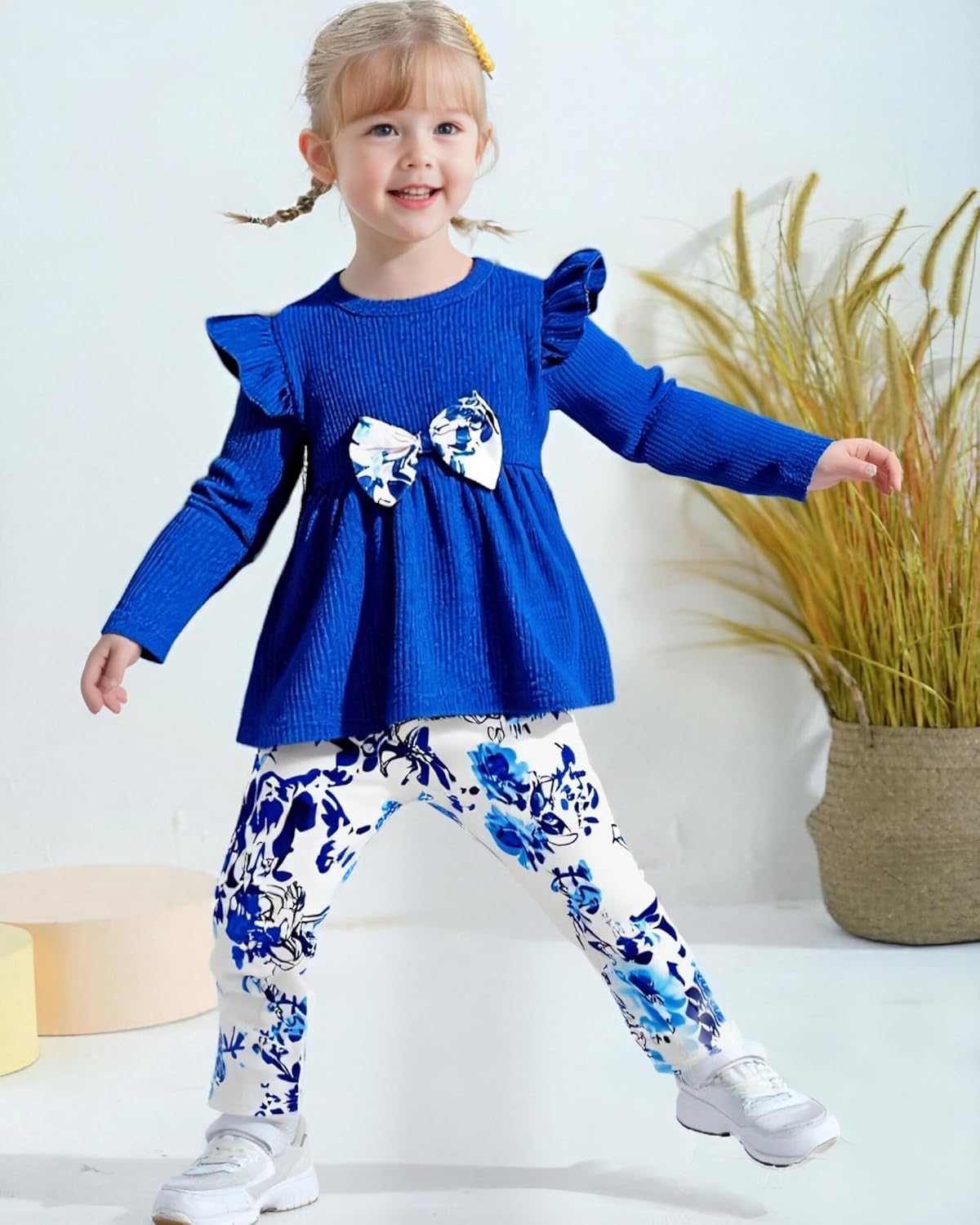 Toddler Baby Girl Clothes Fall Winter Outfits Infant Ruffle Long Sleeve Shirts Pants Cute Girls Clothing Set - Image 2