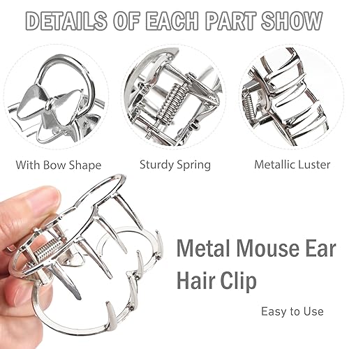 Miniatura 4 de 5 pasadores de pelo grueso de ratón para dama, clips de garra de pelo rosa de resina ABS, pinzas de pelo huecas antideslizantes para orejas de