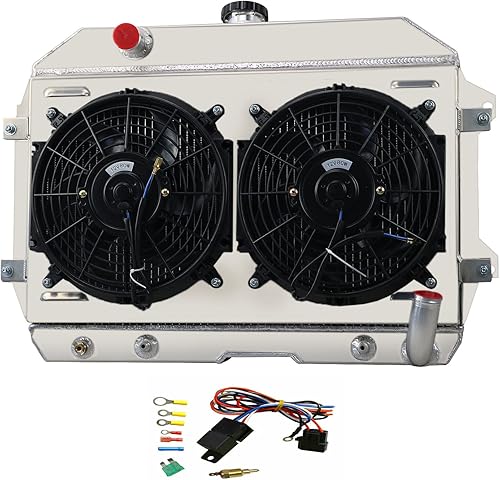 Radiador para 1970-1974 Datsun 240Z 260Z 2.4L 2.6L L6 Gas, radiador de aluminio completo de 3 filas + 2 ventiladores de 10 pulgadas + cubierta + kit
