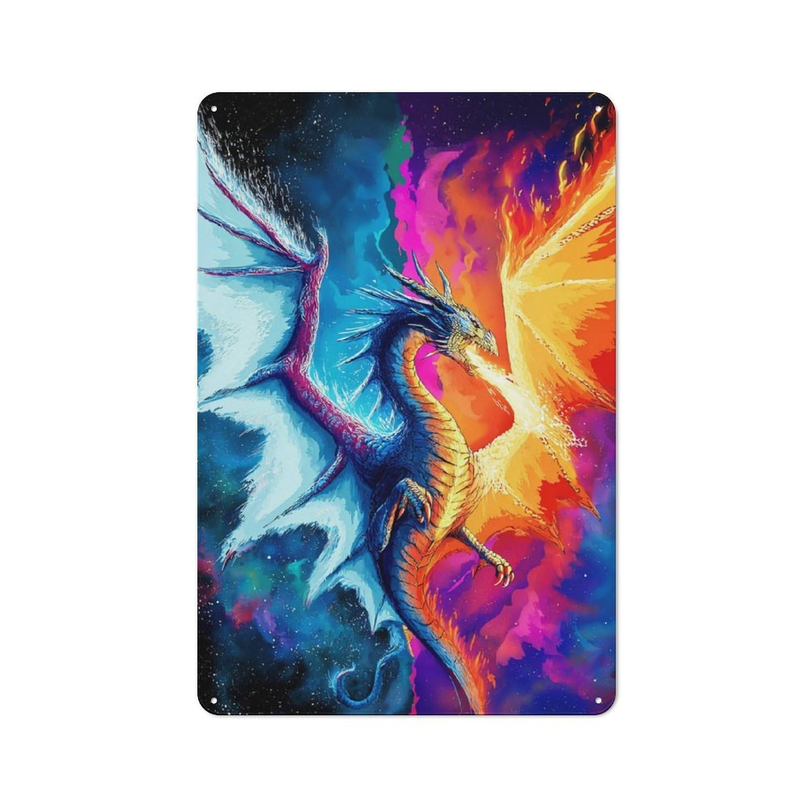 Junmoney Dragons In Cosmic Battle Printed Metal Sign 30X20cm For Hobby Room Or Studio, For Creative Interior Collectors
