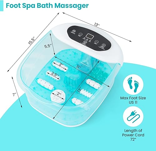Miniatura 7 de Giantex Spa de pies con calor y masaje, bañera de baño de pies con burbujas, vibración, piedra de pedicura extraíble, cuentas de masaje, apagado