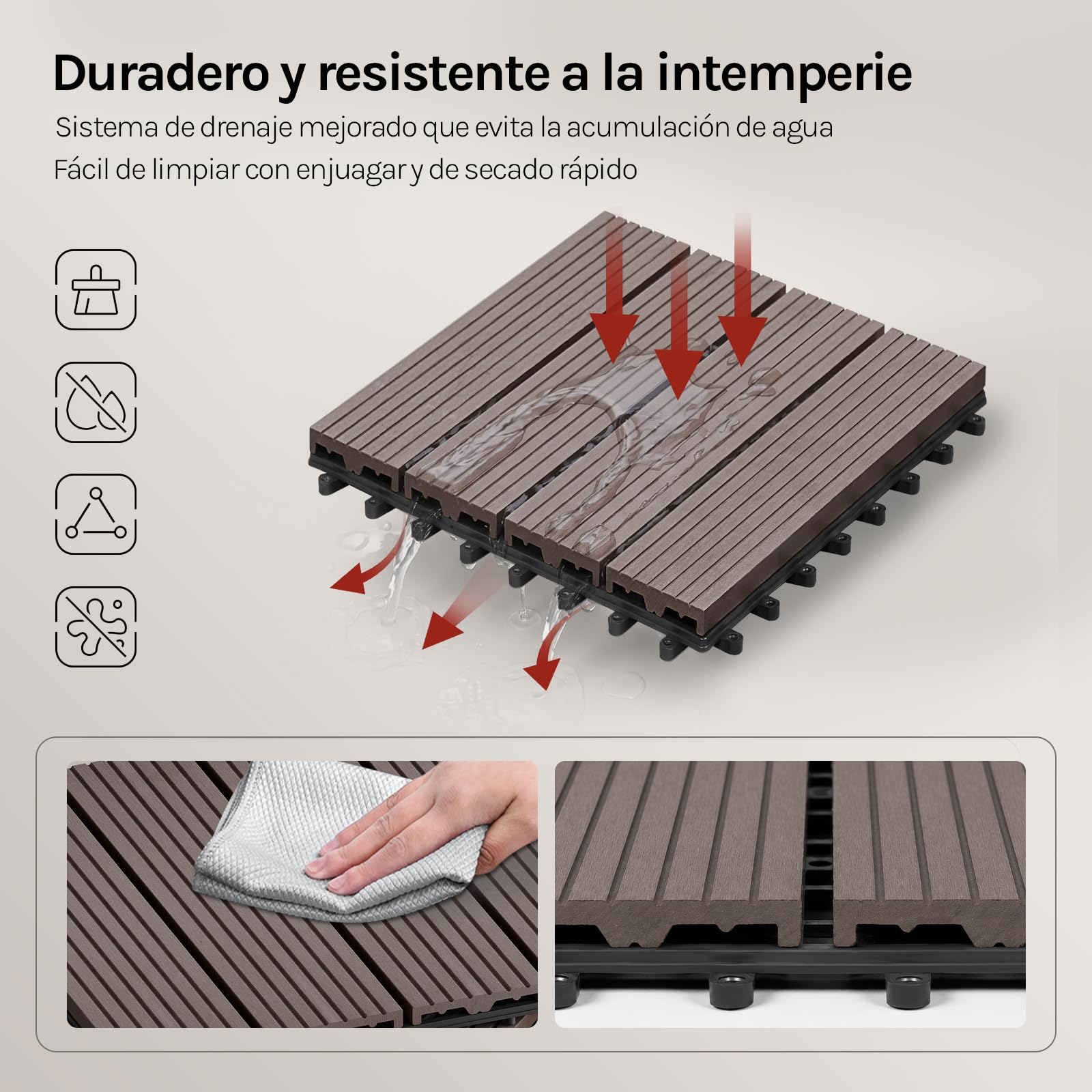 WOLTU Suelo de WPC Set de 22 Baldosas de Madera Exterior para Porche Patios Jardin, 30 x 30 cm Compuesta Azulejos para Terraza Marrón