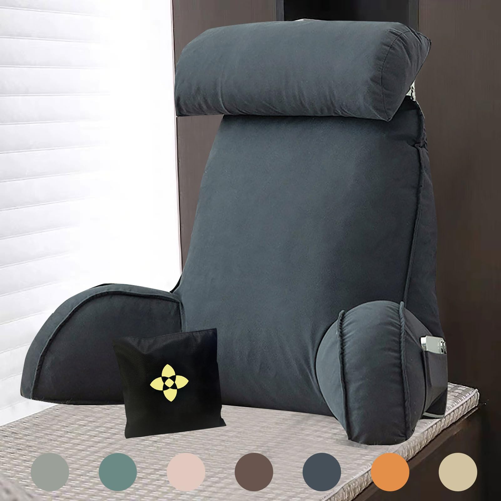 CCTSA Back Pillows, Bed Chair Pillow With Arms, Lumbar Support Cushions, Reading Pillow for Sitting in Bed, Cuddle Cushion, Backrest Pillow Reading, Gaming and Watching TV 75cm×40cm×50cm