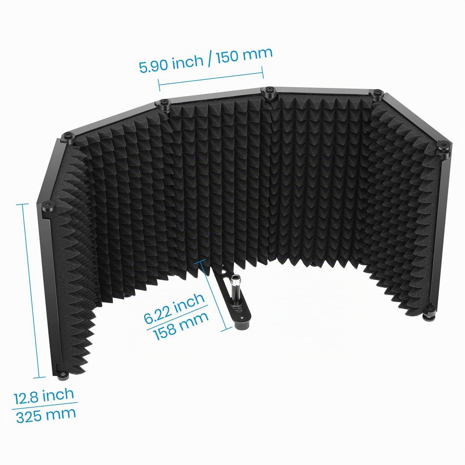 Moukey Scudo di Isolamento per Microfono Pieghevole, Scudo Insonorizzanti a 5 Pannelli Fonoassorbenti con Adattatore per Microfono da 3/8" a 5/8", per Studio di Registrazione, Podcast, Canto