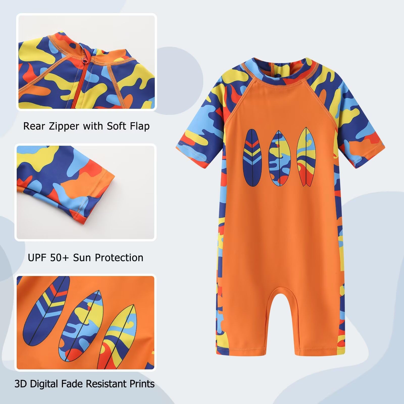 Aisyee Maillot de bain à manches courtes pour bébé garçon - Maillot de bain une pièce Rashguard - 3 mois - 5 ans