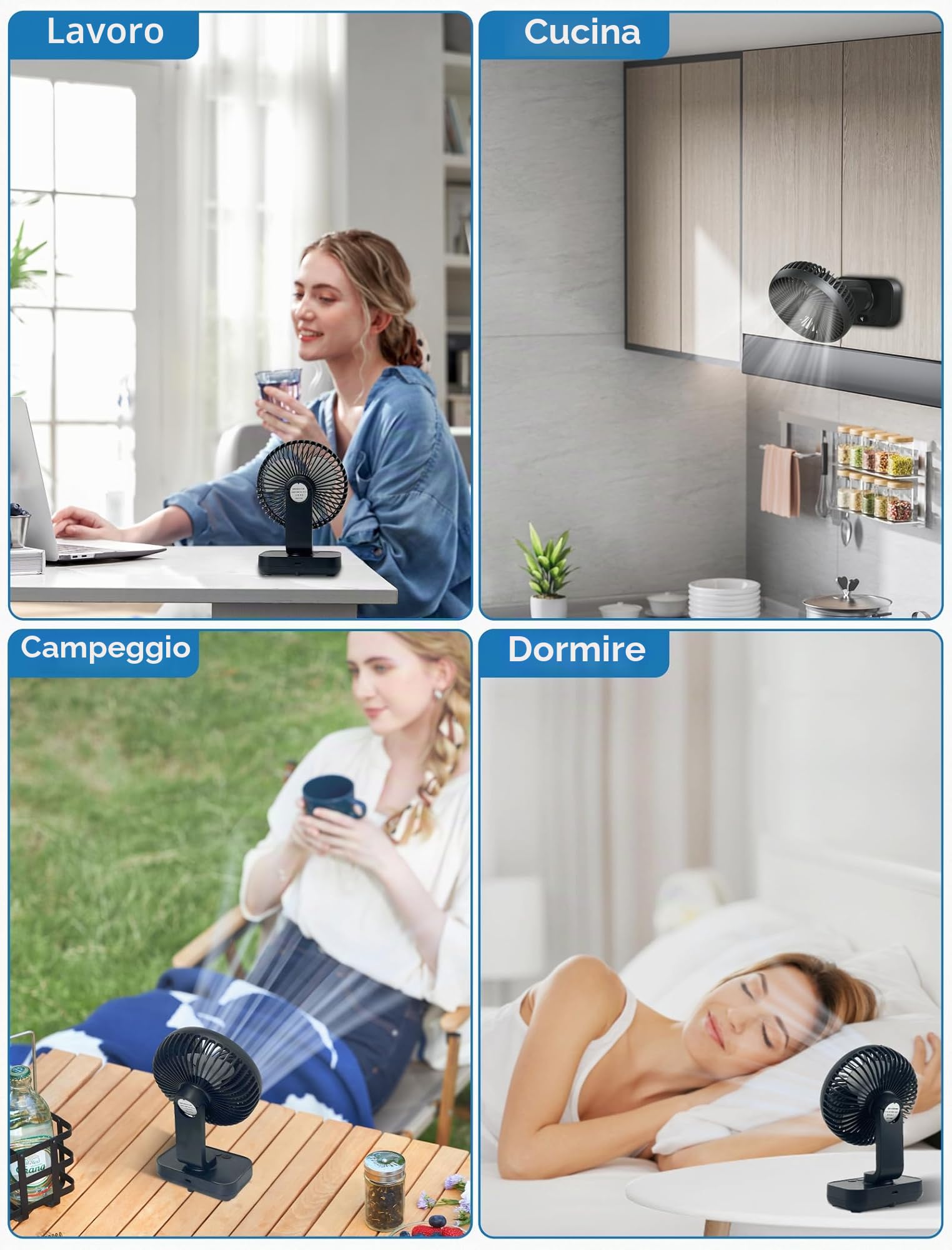 MERTTURM Ventilatore da Tavolo USB, Piccolo Ventilatore Oscillante a 4 Velocità, Mini Ventilatore Portatile con Batteria di 4000mAh Ricaricabile, Silenzioso Potente con Display a LED per Ufficio Casa