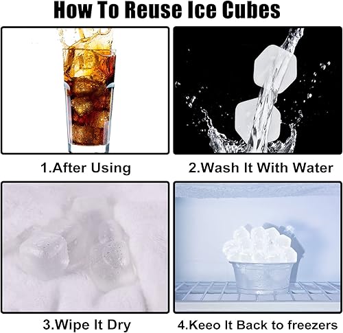 Miniatura 9 de Cubo de hielo reutilizable, paquete de 60 cubos de hielo de plástico reutilizables y reutilizables, cubitos de hielo cuadrados para bebidas sin BPA