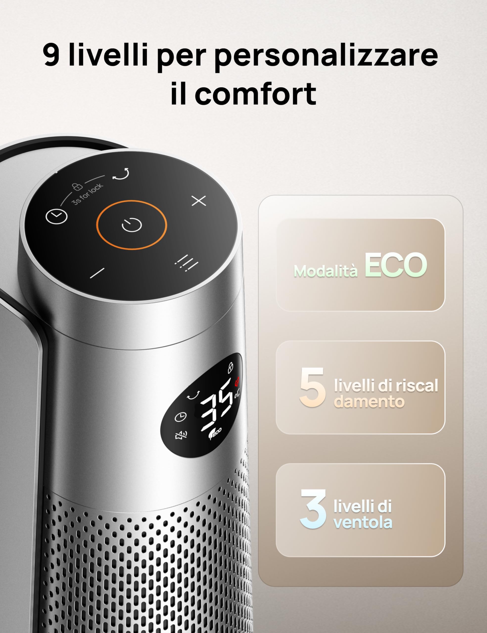 DREO Termoventilatore a risparmio energetico 2000W con telecomando, 25 dB silenzioso, oscillazione 120°, termostato, 5 modalità 3 velocità, protezione 7 livelli, timer 12h, stufa ceramica PTC