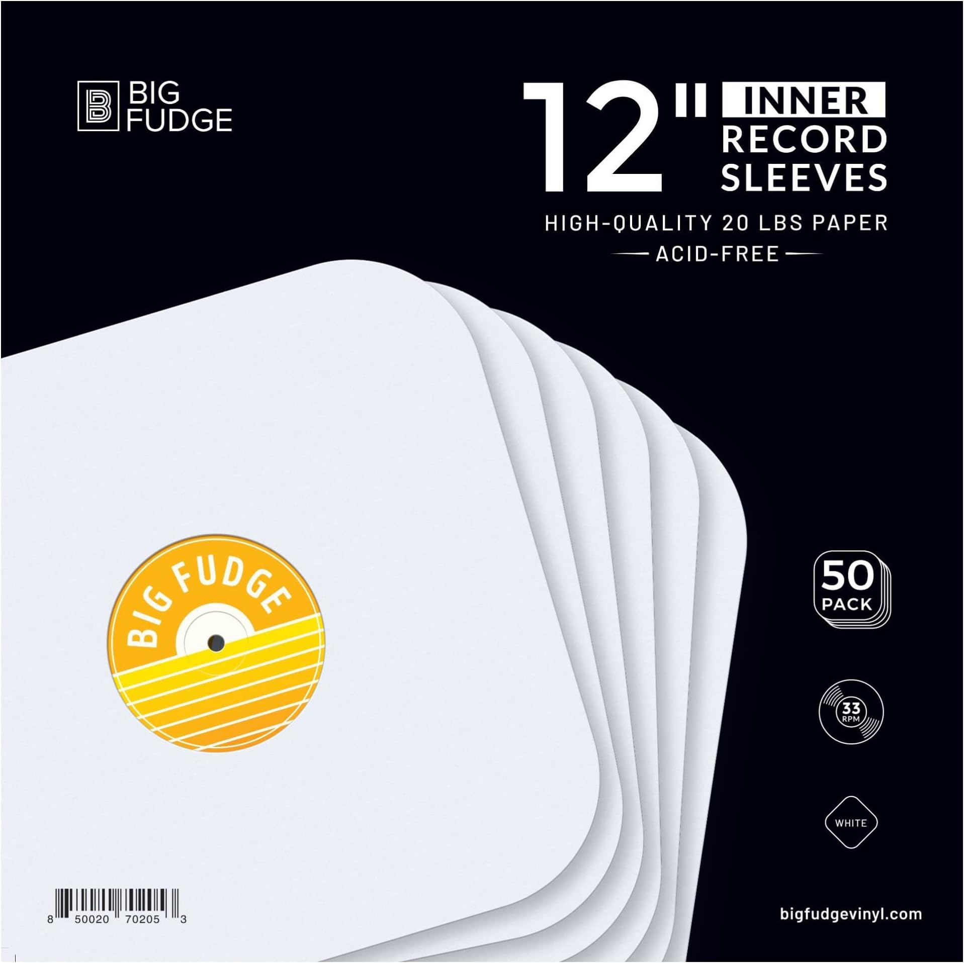 BIG FUDGE Vinyl Record Inner Sleeves - 12 inch x 50 Pcs - Heavyweight & Acid-Free Paper Album Covers - Anti Static Protective Sleeve for Your LP & Single Records