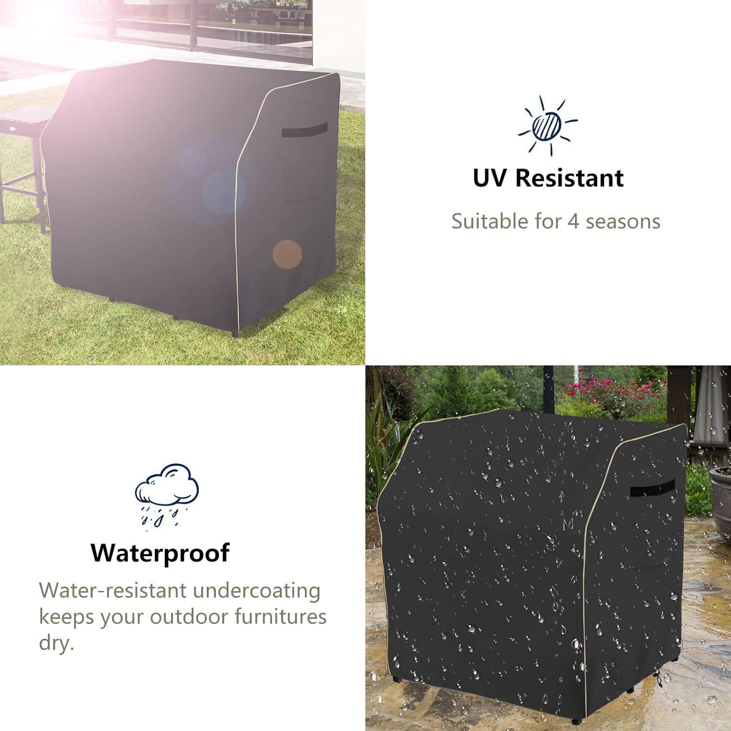 Bitubi 41 Inch Outdoor Bar Set Cover 600D Oxford Cloth Classic Black Heavy Duty Waterproof Patio Bar Set Cover Wicker Bar Table Set Covers