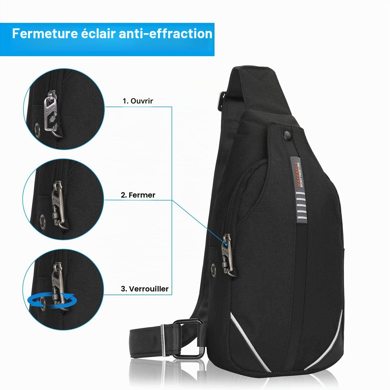 Waterfly Antivol Sac de Poitrine Homme et Femme Sac Bandoulière Sac Triangle pour Sports de Plein Air Cyclisme Escalade Camping Excursion Randonnée Voyage