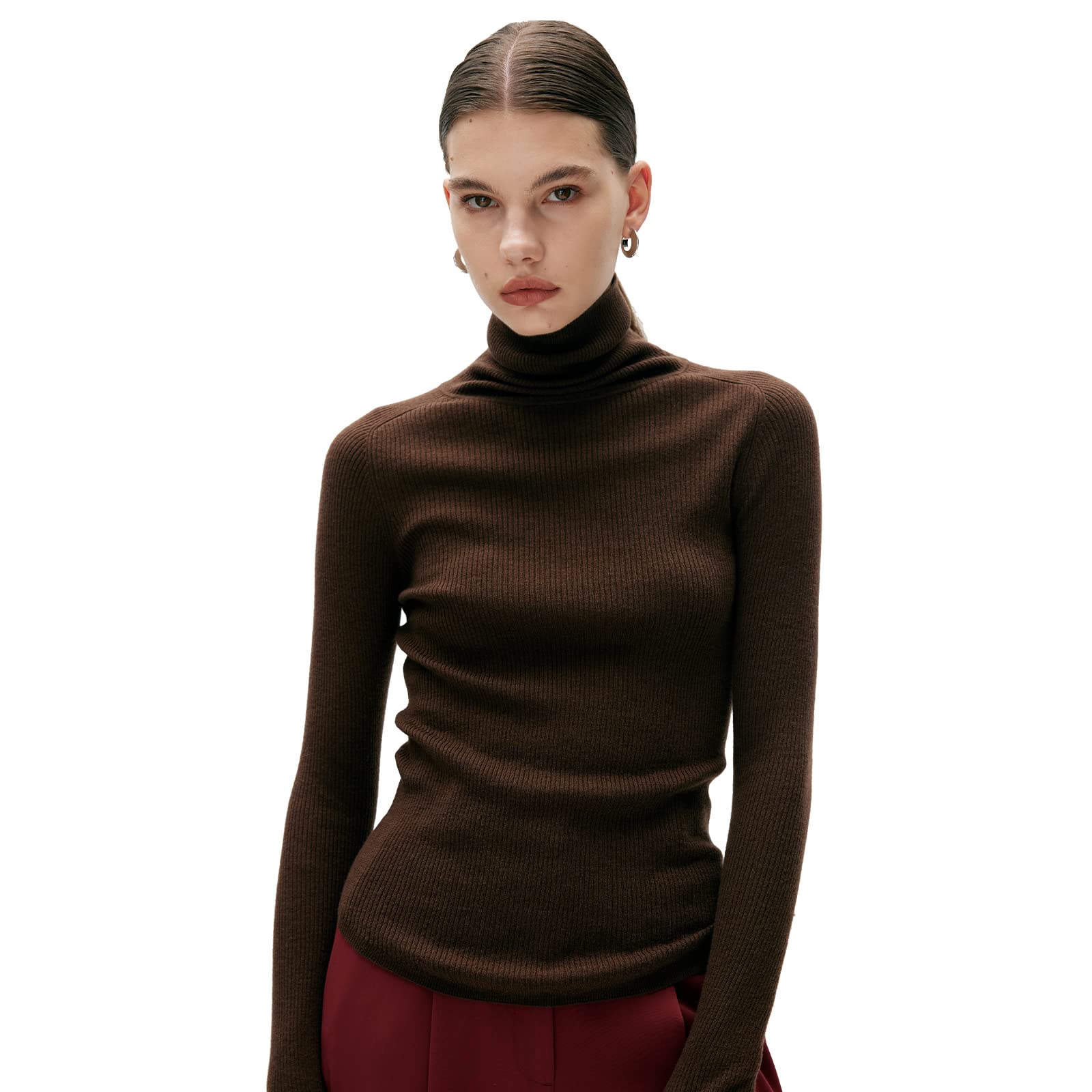 COLD POSH Womens 100 Merino Wool Knitted Turtleneck Sweater High Neck Slim Fit Knit Sweaters Long Sleeve Soft