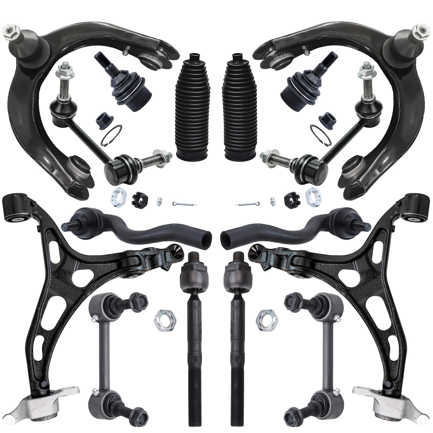 Detroit Axle - Front End 16pc Kit for Jeep 2011-2015 Grand Cherokee 2011-2015 Dodge Durango, 4 Control Arms 2 Lower Ball Joints 4 Front & Rear Sway Bars 4 Tie Rods 2 Boots Replacement