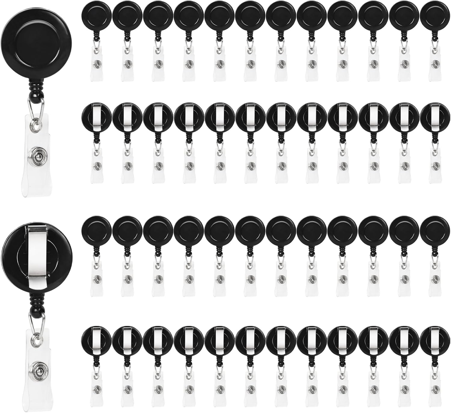 Simetufy 60 Pack Retractable Badge Reels Badge Holder with Belt Clip for ID Badges, Name Card Holder Retractable Clip, Black