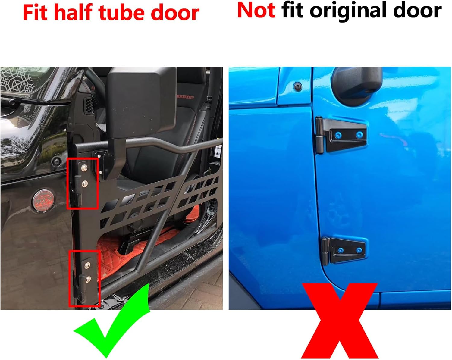 4Pcs Door Hinge Kit for Jeep Wrangler JL JLU JT Gladiator 18-25 2/4 Door Front Rear Steel Black Half Tube Summer Doors Hinges Replacement (JL/JT Rear 4 pcs)