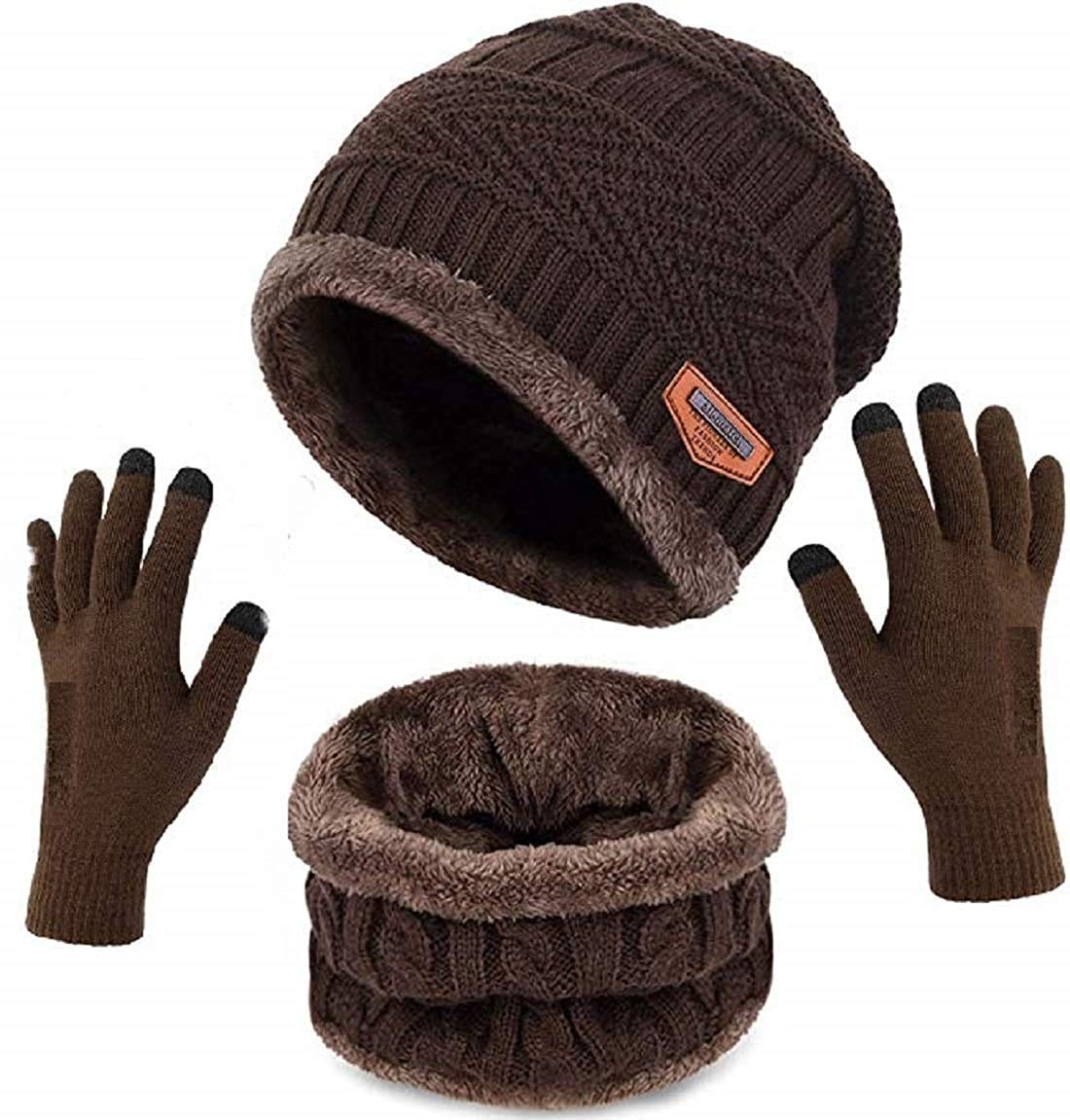 devil Winter Woolen Cap with Neck Scarf and Gloves for Boy's & Girl's/Winter Caps for Men/Woolen Cap(3 Piece)-(Brown)-picture-6
