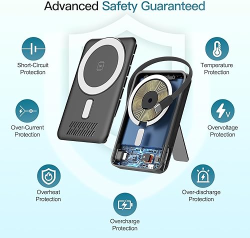 Miniatura 7 de Banco de energía inalámbrico, cargador portátil de 12800 mAh con cables integrados, pantalla LED, batería magnética, artículos esenciales de viaje