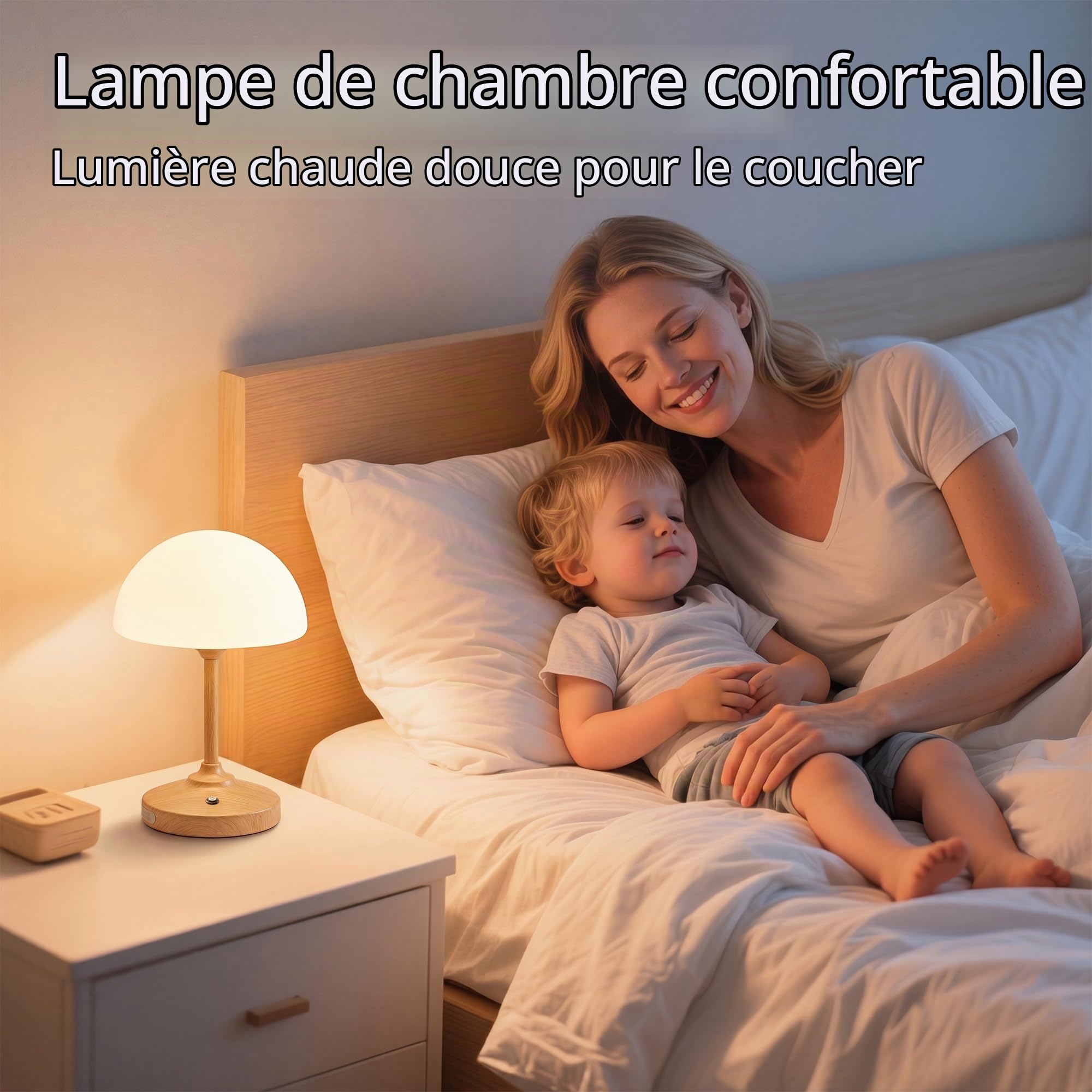 Dawnwake Lampe de table LED en forme de champignon, sans fil, 5000 mAh, tactile, à intensité variable, pour chambre à coucher, extérieur, étanche, petite lampe pour salon, camping, gradation à 3