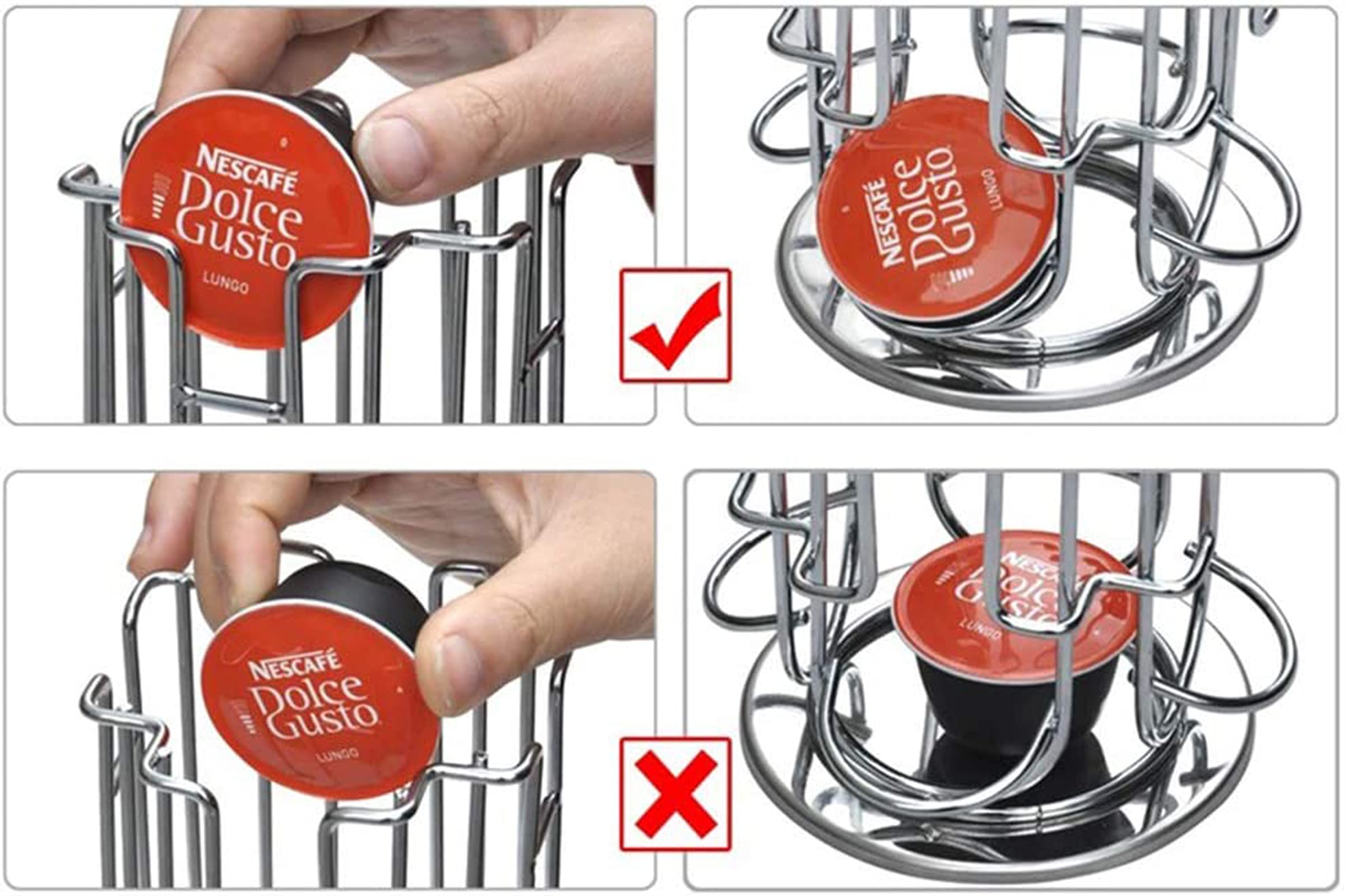 Uchwyt na kapsułki do kawy,kompatybilny z 32 kapsułkami Dolce Gusto, obracany o 360° i antypoślizgowy, dozownik kapsułek, chromowany, srebrny.