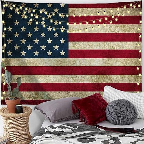 Miniatura 7 de PROCIDA Tapiz de bandera estadounidense para colgar en la pared, diseño retro vintage de estrellas y rayas, tapiz de pared para dormitorio, sala de