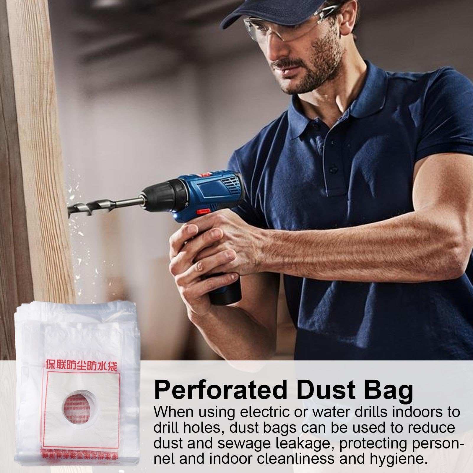 Lot de 100 sacs filtrants à poussière pour perceuse, accessoire de collecte anti-poussière, collecteur de marteau électrique, outil d'installation de climatisation | Sacs de capture de sciure