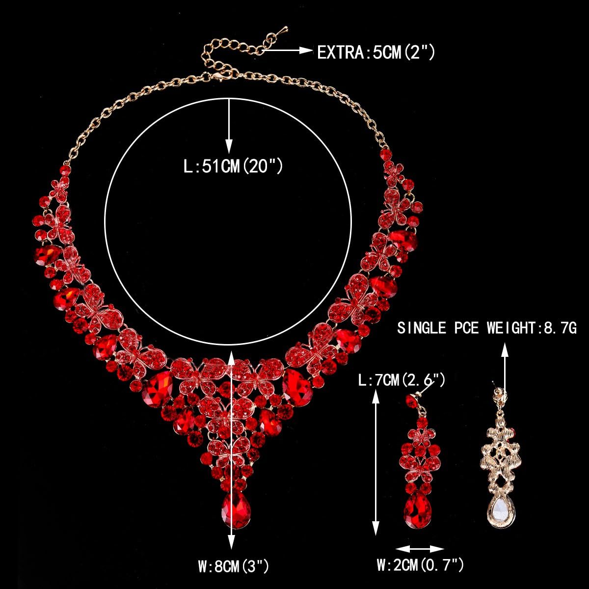 EVER FAITH Rhinestone Crystal Enamel Party Butterfly Teardrop Necklace Earrings Set - Image 5