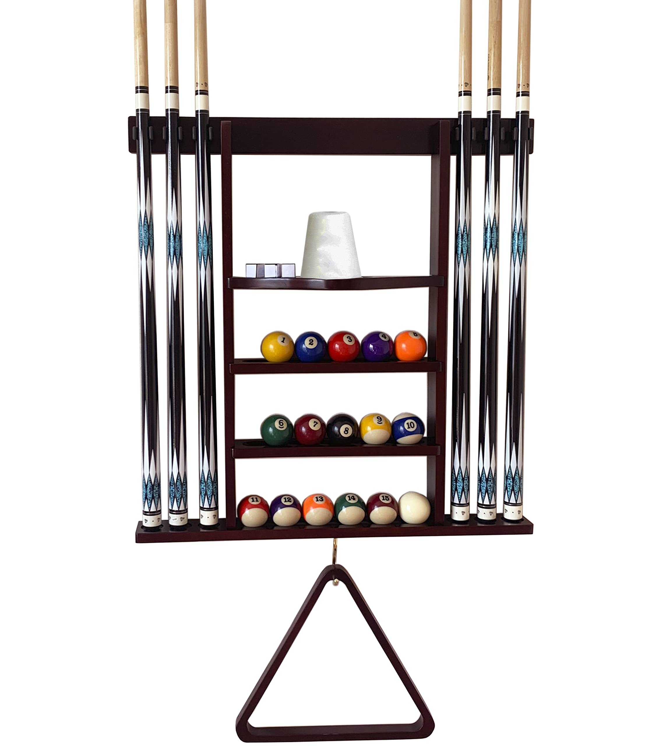 Supporto A Parete Per Stecche Da Biliardo – Legno Massello, Porta 7 Stecche + Accessori, Organizer Per Sala Giochi