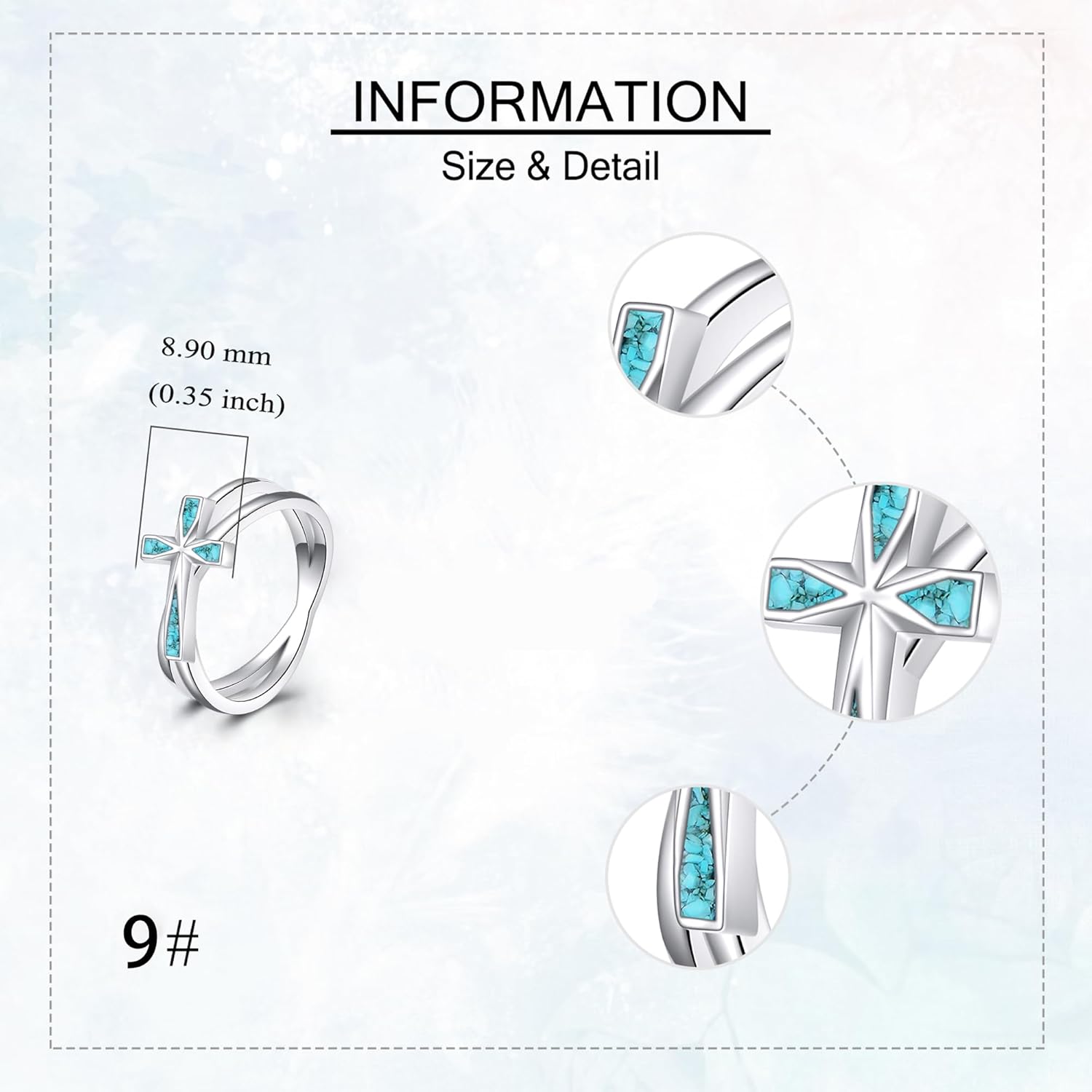 Cross Ring 925 Sterling Silver Cross Turquoise Faith Jesus Ring Valentine's Day Jewelry For Women Men Christian Size 7 8 9