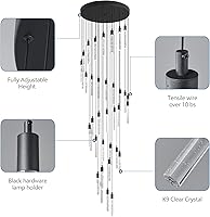 Vista 6 de Candelabro moderno de 36 luces para sala de estar, lámparas colgantes de techo de cristal negro, LED, regulables, 216 W, 6000 K, escaleras, grandes